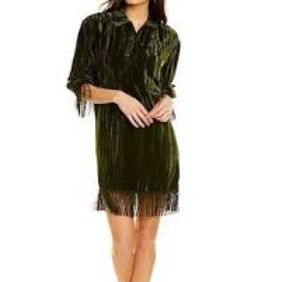 Something Navy Phoebe Green Velvet Fringe Dress - Picture 2 of 7
